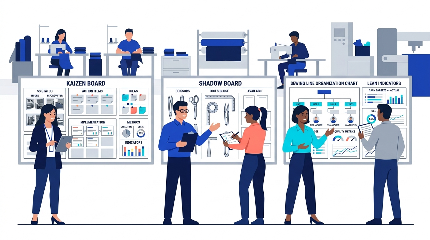 5S Visual Apparel Factory Transformation Illustration