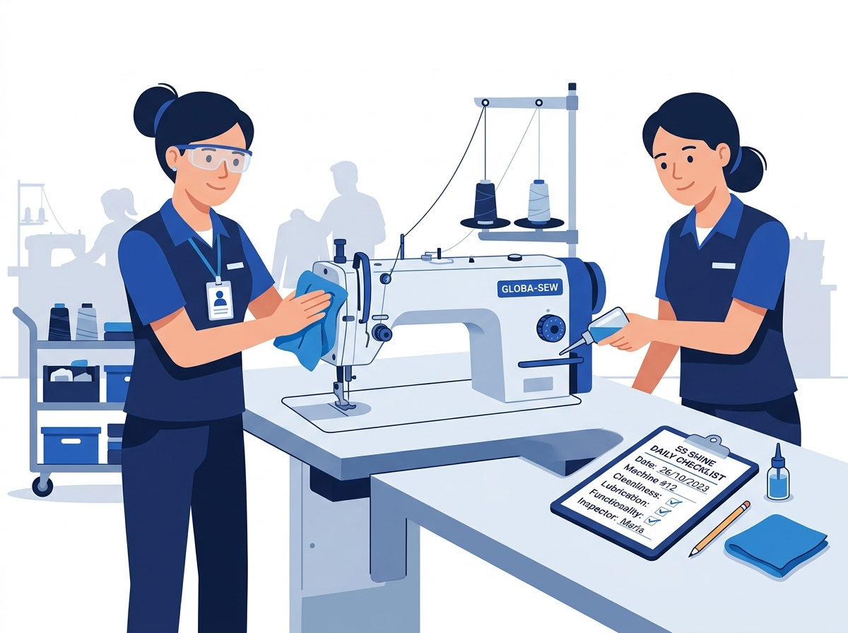 3S Shine Seiso Sewing Machine Cleaning Inspection Illustration