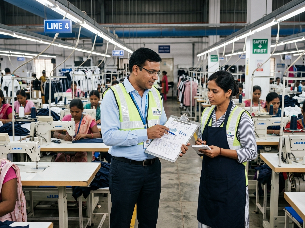 Cent Edge principal consultant working with factory management team