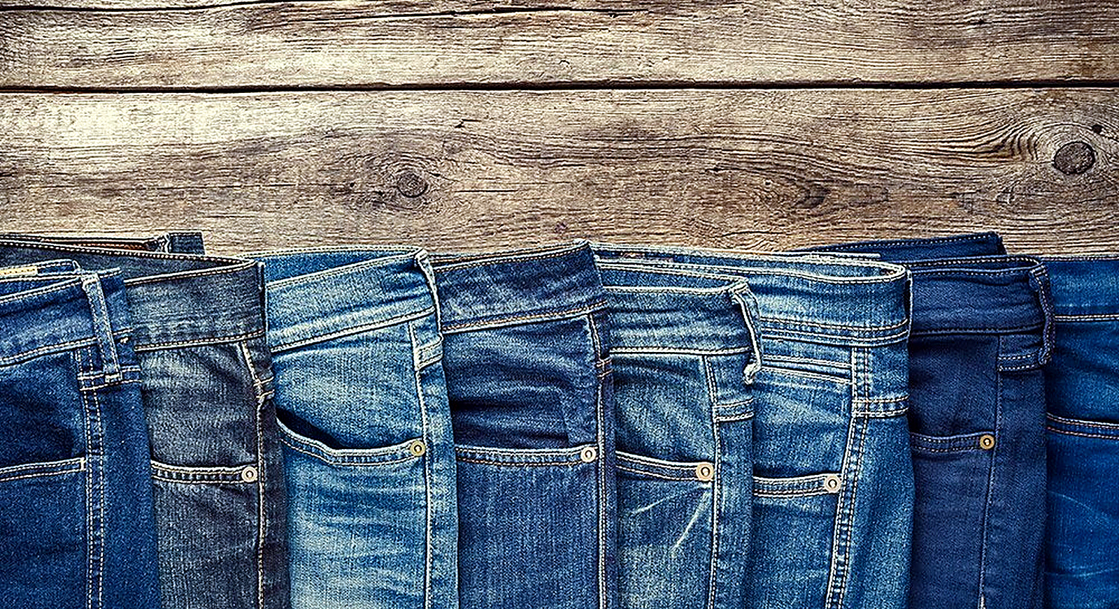 Range of premium indigo washes and crafted denim jeans with pocket and rivet details
